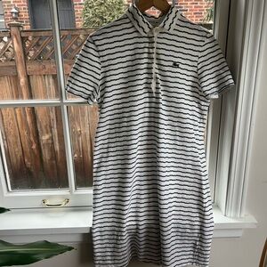 Lacoste Striped Polo Dress White Navy Crocodile Logo Button Back Size 42